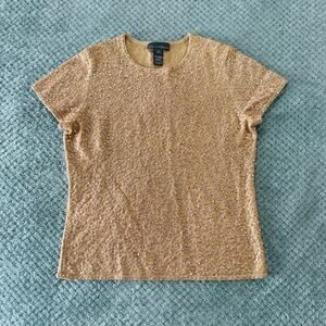 gold beaded/sequin FOLIO saks fifth avenue shortsleeve blouse wool/cashmere/silk